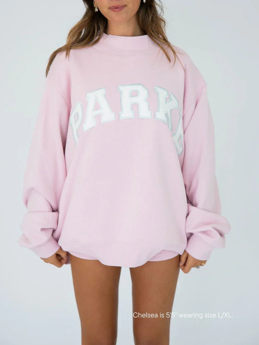 Parke | Varsity Mockneck Soft Pink with White Letters